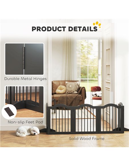 PawHut Wooden Foldable Dog Gate Panel Pet Fence Freestanding Safety Barrier for the House, Doorway, Stairs (Black) - pic 194794 | FastDaddyshop