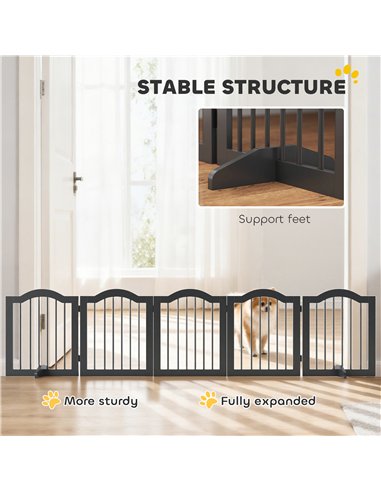 PawHut Wooden Foldable Dog Gate Panel Pet Fence Freestanding Safety Barrier for the House, Doorway, Stairs (Black)