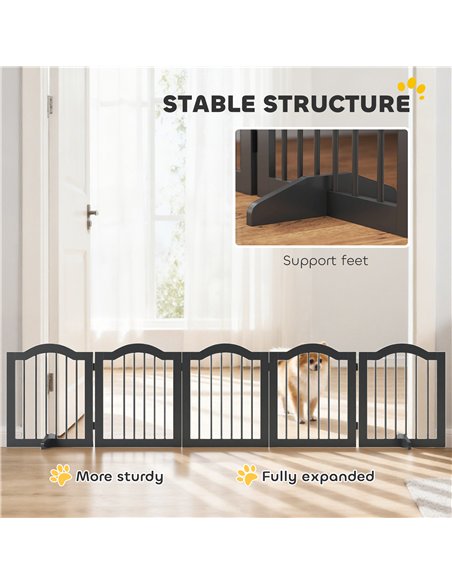 PawHut Wooden Foldable Dog Gate Panel Pet Fence Freestanding Safety Barrier for the House, Doorway, Stairs (Black) - pic 194795 | FastDaddyshop