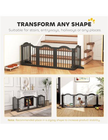 PawHut Wooden Foldable Dog Gate Panel Pet Fence Freestanding Safety Barrier for the House, Doorway, Stairs (Black)