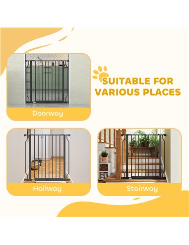 PawHut Extra Wide Dog Gate, with Door Pressure, for Doorways, Hallways, Staircases - Black