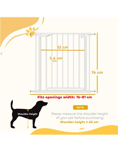 PawHut Baby Gate, Pet Safety Gate Pressure Fit, 76-81cm Wide with Two-Way Open, One-Hand Opening