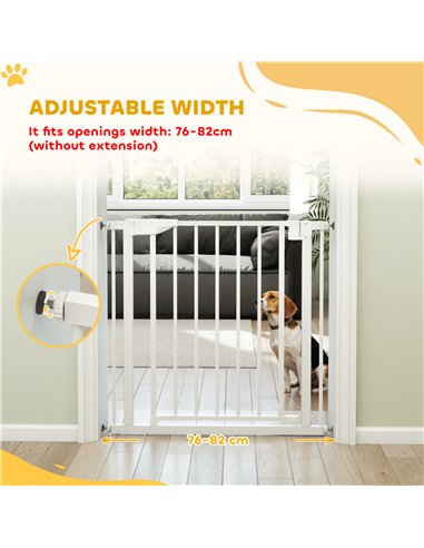 PawHut Baby Gate, Pet Safety Gate Pressure Fit, 76-81cm Wide with Two-Way Open, One-Hand Opening