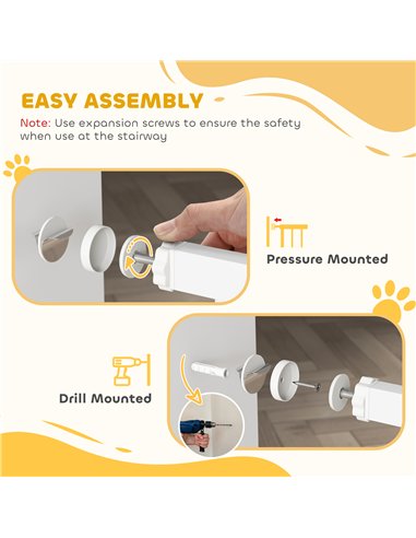 PawHut Baby Gate, Pet Safety Gate Pressure Fit, 76-81cm Wide with Two-Way Open, One-Hand Opening