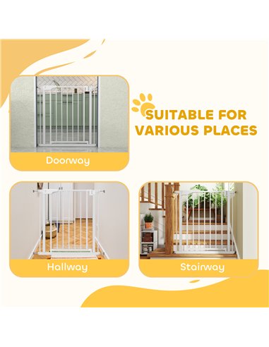 PawHut Baby Gate, Pet Safety Gate Pressure Fit, 76-81cm Wide with Two-Way Open, One-Hand Opening