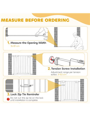 PawHut Baby Gate, Pet Safety Gate Pressure Fit, 76-81cm Wide with Two-Way Open, One-Hand Opening