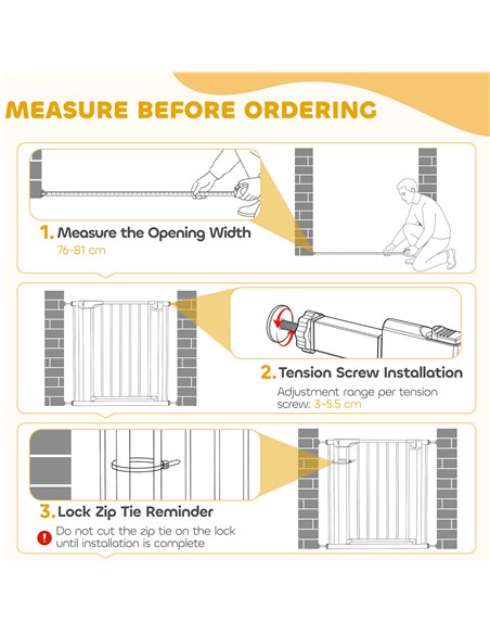 PawHut Baby Gate, Pet Safety Gate Pressure Fit, 76-81cm Wide with Two-Way Open, One-Hand Opening - pic 194825 | FastDaddyshop