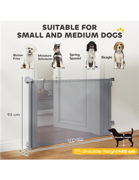 PawHut Retractable Dog Gate, Extends to 140 cm Wide & 93 cm Tall, Mesh Pet Gate with Single Hand Operation, for Stairs Doorways - pic 194828 | FastDaddyshop
