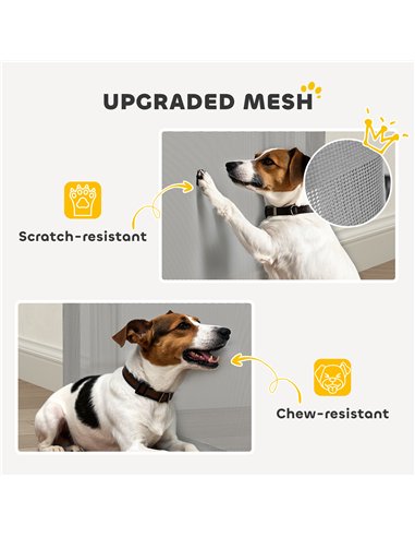 PawHut Retractable Dog Gate, Extends to 140 cm Wide & 93 cm Tall, Mesh Pet Gate with Single Hand Operation, for Stairs Doorways
