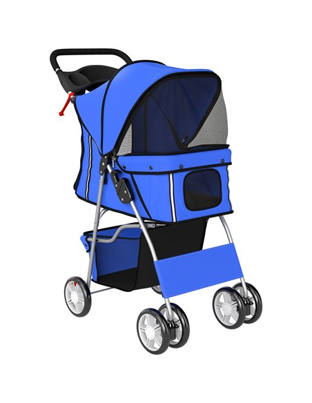 PawHut Dog Pram, Pet Stroller with Reflective Strips, Foldable Cat Stroller with 360° Swivel Wheels, Blue - pic 194844 | FastDaddyshop