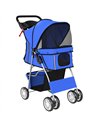 PawHut Dog Pram, Pet Stroller with Reflective Strips, Foldable Cat Stroller with 360° Swivel Wheels, Blue