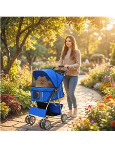 PawHut Dog Pram, Pet Stroller with Reflective Strips, Foldable Cat Stroller with 360° Swivel Wheels, Blue 2