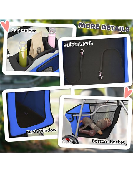 PawHut Dog Pram, Pet Stroller with Reflective Strips, Foldable Cat Stroller with 360° Swivel Wheels, Blue - pic 194851 | FastDaddyshop