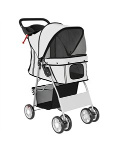 PawHut Dog Pram, Pet Stroller with Reflective Strips, Foldable Cat Stroller with 360° Swivel Wheels, Grey