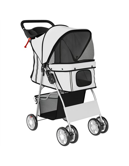 PawHut Dog Pram, Pet Stroller with Reflective Strips, Foldable Cat Stroller with 360° Swivel Wheels, Grey - pic 194853 | FastDaddyshop