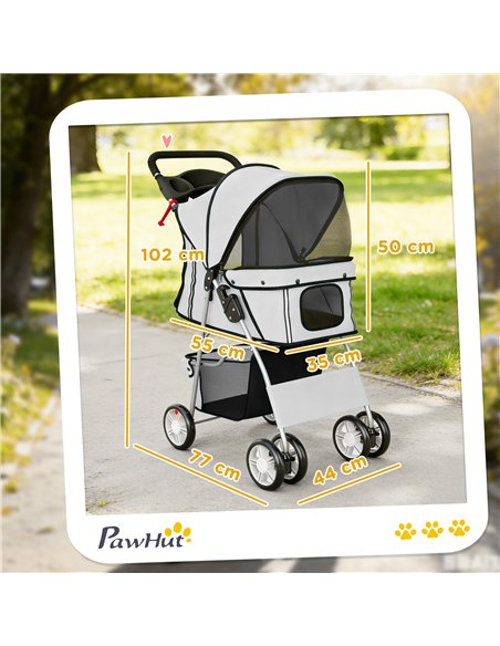 PawHut Dog Pram, Pet Stroller with Reflective Strips, Foldable Cat Stroller with 360° Swivel Wheels, Grey - pic 194855 | FastDaddyshop