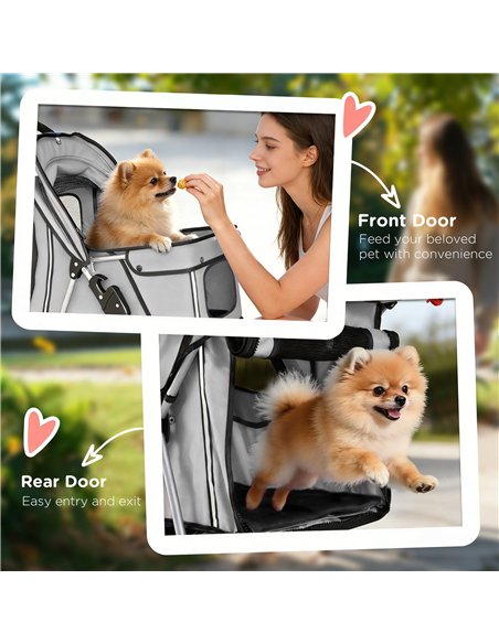 PawHut Dog Pram, Pet Stroller with Reflective Strips, Foldable Cat Stroller with 360° Swivel Wheels, Grey - pic 194859 | FastDaddyshop