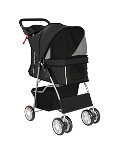 PawHut Dog Pram, Pet Stroller with Reflective Strips, Foldable Cat Stroller with 360° Swivel Wheels, Black