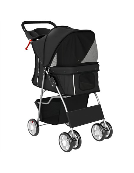 PawHut Dog Pram, Pet Stroller with Reflective Strips, Foldable Cat Stroller with 360° Swivel Wheels, Black - pic 194862 | FastDaddyshop