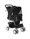 PawHut Dog Pram, Pet Stroller with Reflective Strips, Foldable Cat Stroller with 360° Swivel Wheels, Black