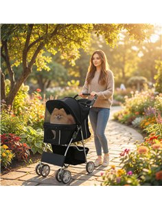 PawHut Dog Pram, Pet Stroller with Reflective Strips, Foldable Cat Stroller with 360° Swivel Wheels, Black 2