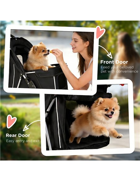 PawHut Dog Pram, Pet Stroller with Reflective Strips, Foldable Cat Stroller with 360° Swivel Wheels, Black - pic 194868 | FastDaddyshop