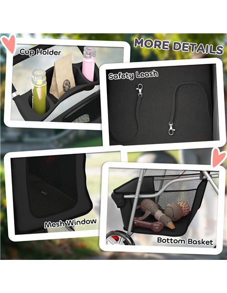PawHut Dog Pram, Pet Stroller with Reflective Strips, Foldable Cat Stroller with 360° Swivel Wheels, Black - pic 194869 | FastDaddyshop