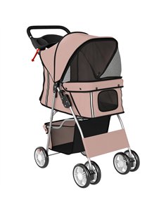 PawHut Dog Pram, Pet Stroller with Reflective Strips, Foldable Cat Stroller with 360° Swivel Wheels, Brown