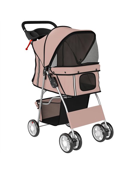PawHut Dog Pram, Pet Stroller with Reflective Strips, Foldable Cat Stroller with 360° Swivel Wheels, Brown - pic 194871 | FastDaddyshop