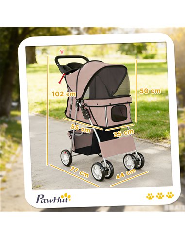 PawHut Dog Pram, Pet Stroller with Reflective Strips, Foldable Cat Stroller with 360° Swivel Wheels, Brown