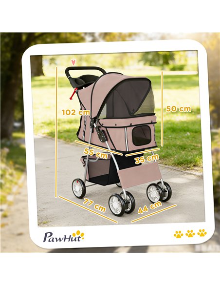 PawHut Dog Pram, Pet Stroller with Reflective Strips, Foldable Cat Stroller with 360° Swivel Wheels, Brown - pic 194873 | FastDaddyshop
