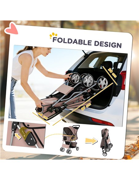 PawHut Dog Pram, Pet Stroller with Reflective Strips, Foldable Cat Stroller with 360° Swivel Wheels, Brown - pic 194875 | FastDaddyshop