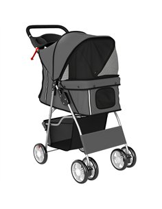 PawHut Dog Pram, Pet Stroller with Reflective Strips, Foldable Cat Stroller with 360° Swivel Wheels, Dark Grey