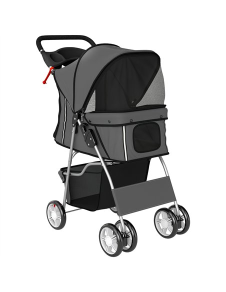 PawHut Dog Pram, Pet Stroller with Reflective Strips, Foldable Cat Stroller with 360° Swivel Wheels, Dark Grey - pic 194880 | FastDaddyshop