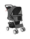 PawHut Dog Pram, Pet Stroller with Reflective Strips, Foldable Cat Stroller with 360° Swivel Wheels, Dark Grey
