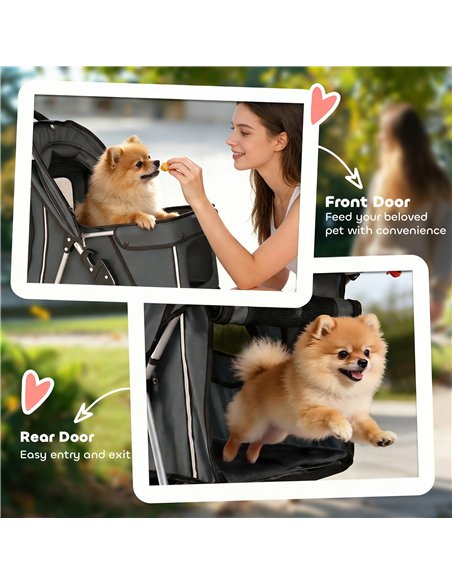 PawHut Dog Pram, Pet Stroller with Reflective Strips, Foldable Cat Stroller with 360° Swivel Wheels, Dark Grey - pic 194886 | FastDaddyshop
