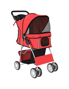 PawHut Dog Pram, Pet Stroller with Reflective Strips, Foldable Cat Stroller with 360° Swivel Wheels, Red