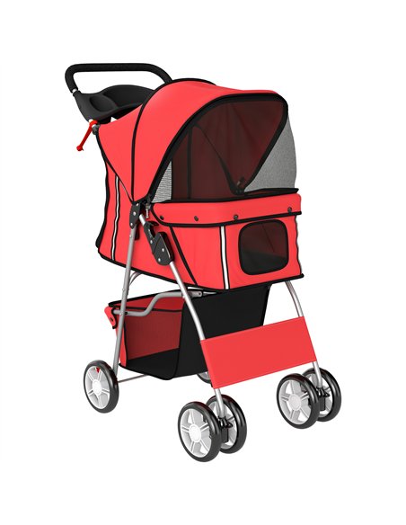 PawHut Dog Pram, Pet Stroller with Reflective Strips, Foldable Cat Stroller with 360° Swivel Wheels, Red - pic 194889 | FastDaddyshop