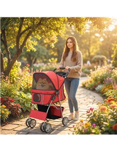 PawHut Dog Pram, Pet Stroller with Reflective Strips, Foldable Cat Stroller with 360° Swivel Wheels, Red 2