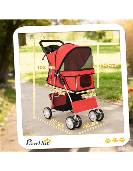 PawHut Dog Pram, Pet Stroller with Reflective Strips, Foldable Cat Stroller with 360° Swivel Wheels, Red - pic 194891 | FastDaddyshop