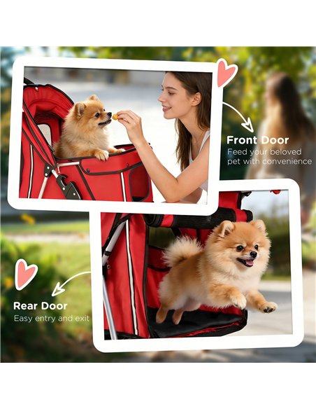 PawHut Dog Pram, Pet Stroller with Reflective Strips, Foldable Cat Stroller with 360° Swivel Wheels, Red - pic 194895 | FastDaddyshop