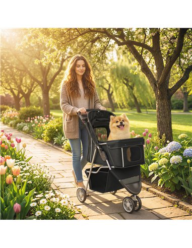 PawHut 3 Wheel Pet Stroller for Small and Miniature Dogs, Black