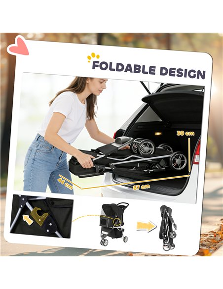 PawHut 3 Wheel Pet Stroller for Small and Miniature Dogs, Black - pic 194902 | FastDaddyshop