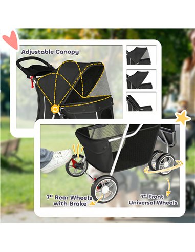 PawHut 3 Wheel Pet Stroller for Small and Miniature Dogs, Black