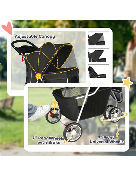 PawHut 3 Wheel Pet Stroller for Small and Miniature Dogs, Black - pic 194903 | FastDaddyshop
