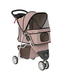 PawHut Dog Stroller, 3 Wheels Foldable Pet Stroller with Adjustable Canopy, Storage Basket for Small Mini Breeds, Coffee