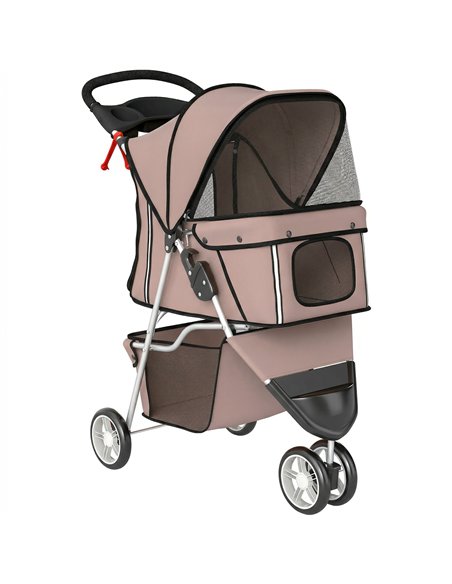PawHut Dog Stroller, 3 Wheels Foldable Pet Stroller with Adjustable Canopy, Storage Basket for Small Mini Breeds, Coffee - pic 194907 | FastDaddyshop