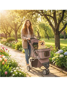 PawHut Dog Stroller, 3 Wheels Foldable Pet Stroller with Adjustable Canopy, Storage Basket for Small Mini Breeds, Coffee 2