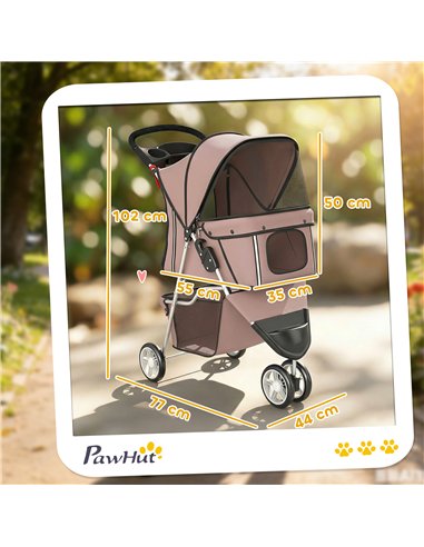 PawHut Dog Stroller, 3 Wheels Foldable Pet Stroller with Adjustable Canopy, Storage Basket for Small Mini Breeds, Coffee
