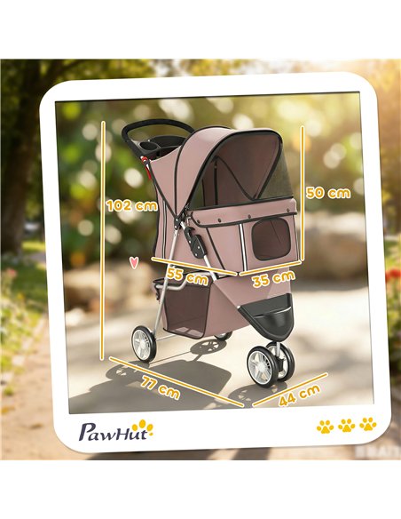 PawHut Dog Stroller, 3 Wheels Foldable Pet Stroller with Adjustable Canopy, Storage Basket for Small Mini Breeds, Coffee - pic 194909 | FastDaddyshop